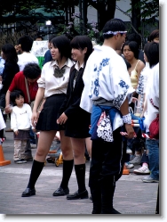 yosakoi-soran-2 * japanese school gals!! with micro mini skirts and cool looks, they are pretty! here they are watching yosakoi soran. some gals even after graduating, wear school uniforms!!
