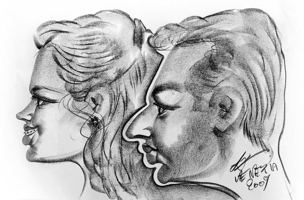 venice caricature of sarah and rocksea, by lorenzo